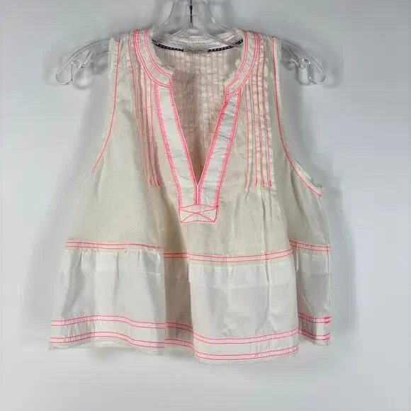 Pilcro Anthropologie Women's Top S White Raw Edge Linen Swing Coastal Boho - Picture 6 of 16